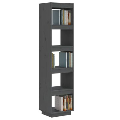 vidaXL Book Cabinet/Room Divider Gray 15.7"x13.8"x65.7" Solid Wood Pine