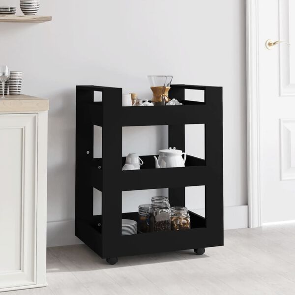vidaXL Kitchen Trolley Black 23.6x17.7x31.5" Engineered Wood