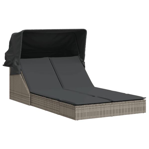 vidaXL Double Sun Lounger Grey PE Rattan, Powder-coated Steel Double