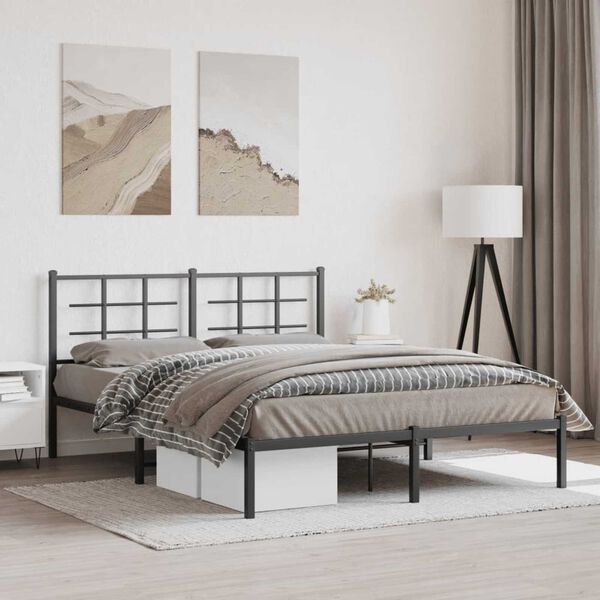 vidaXL Bed Frame Black Powder-Coated Steel Double Bed Frame