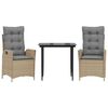 vidaXL 3 Piece Patio Dining Set with Cushions Beige Poly Rattan