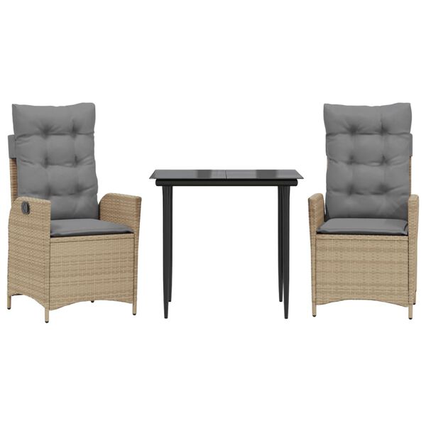 vidaXL 3 Piece Patio Dining Set with Cushions Beige Poly Rattan