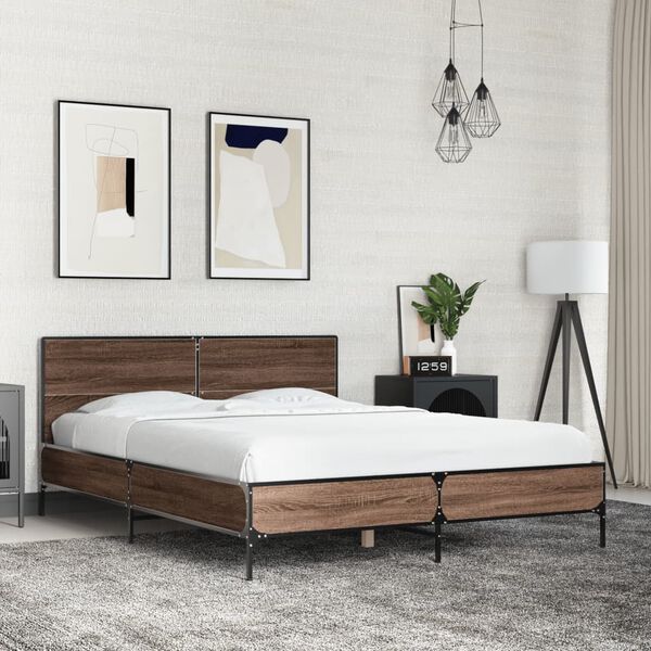 vidaXL Bed Frame Brown Oak Engineered Wood Full Bed Frame Rectangular