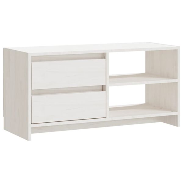 vidaXL TV Cabinet White Solid Pinewood Medium TV Cabinet Rectangular