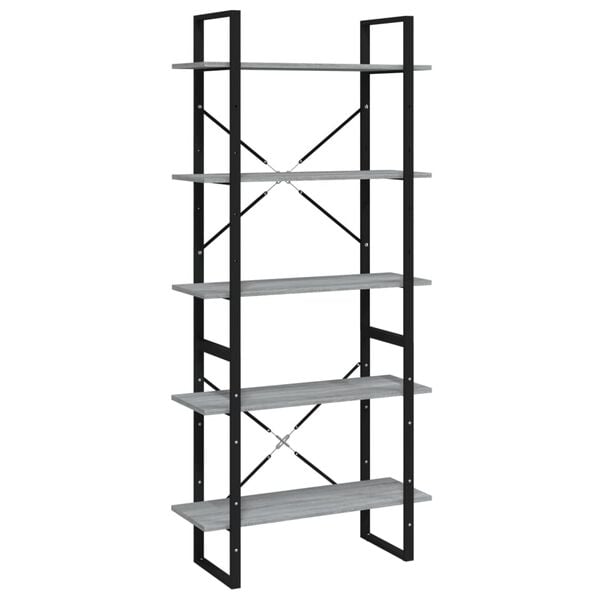 vidaXL Book Cabinet Grey Sonoma Engineered wood, Metal 5-Tier Book Cabinet