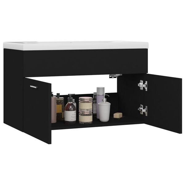 vidaXL Sink Cabinet With Basin Black Engineered wood, Ceramic Medium