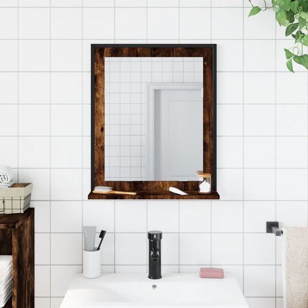 vidaXL Bathroom Mirror Smoked Oak Engineered Wood Medium Wall Mounting
