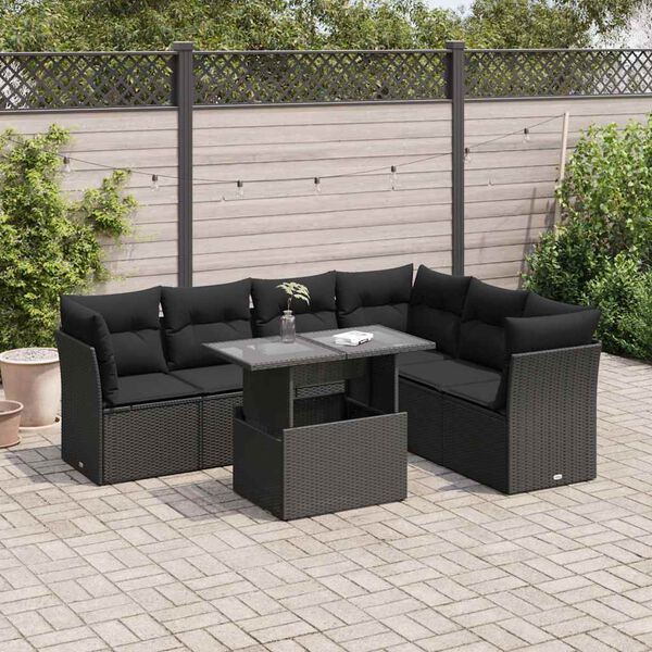 vidaXL Garden Sofa Set Black PE rattan, powder-coated steel, tempered glass