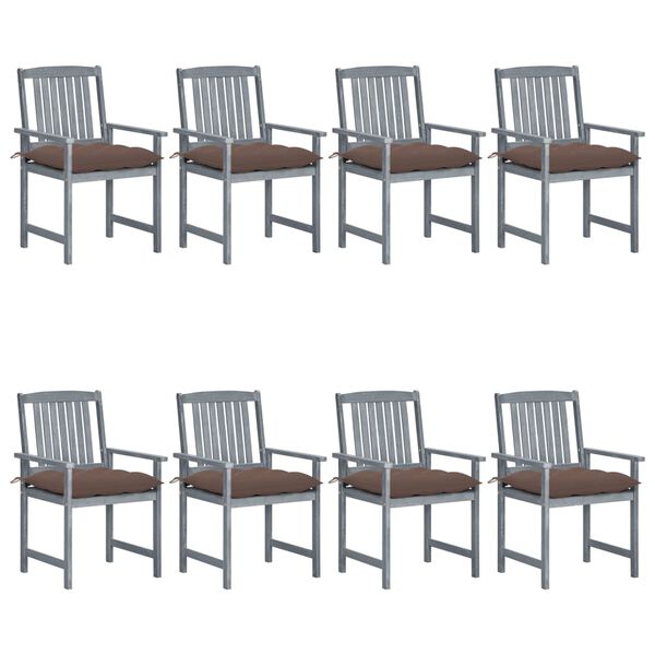 vidaXL Patio Chair Set of 8 Gray Solid acacia wood Standard Durable