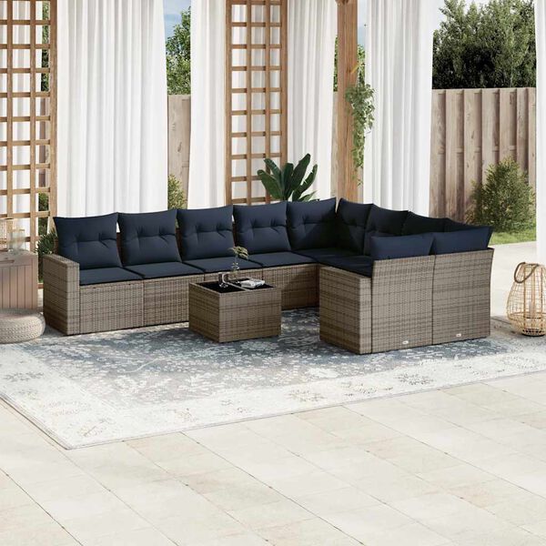 vidaXL 10 Piece Patio Sofa Set with Cushions Grey Poly Rattan (US only)