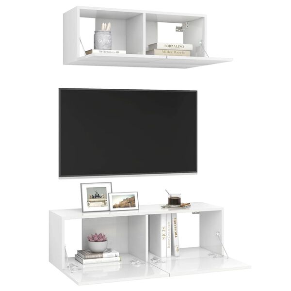 vidaXL TV Cabinet Set Set of 2 High gloss white Engineered wood