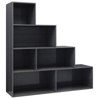 vidaXL Book Cabinet/Room Divider High Gloss Gray 61" x 9.4" x 63" Engineered Wood