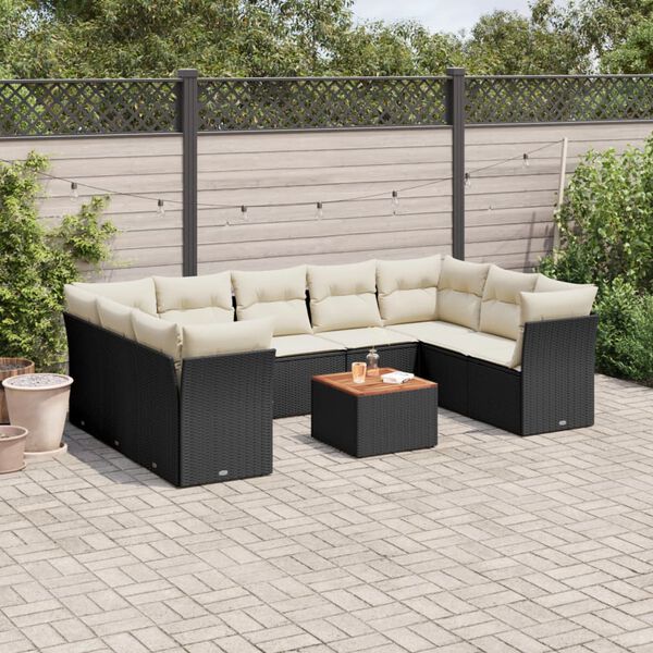 vidaXL Garden Sofa Set Black and Cream