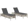 vidaXL Sun Lounger Set of 3 Light Gray, Dark Gray (cushions) PE Rattan