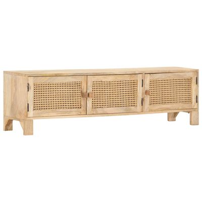 vidaXL TV Stand 55.1"x11.8"x15.7" Solid Wood Mango and Natural Cane