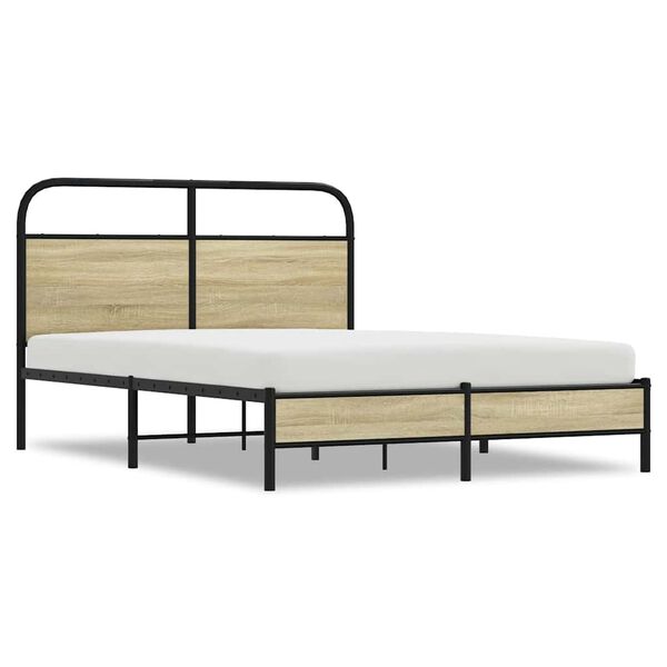 vidaXL Bed Frame Sonoma Oak Steel Double Bed Frame Rectangular