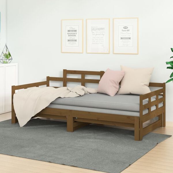 vidaXL Day Bed Honey Brown Solid Pine Wood Standard Convertible