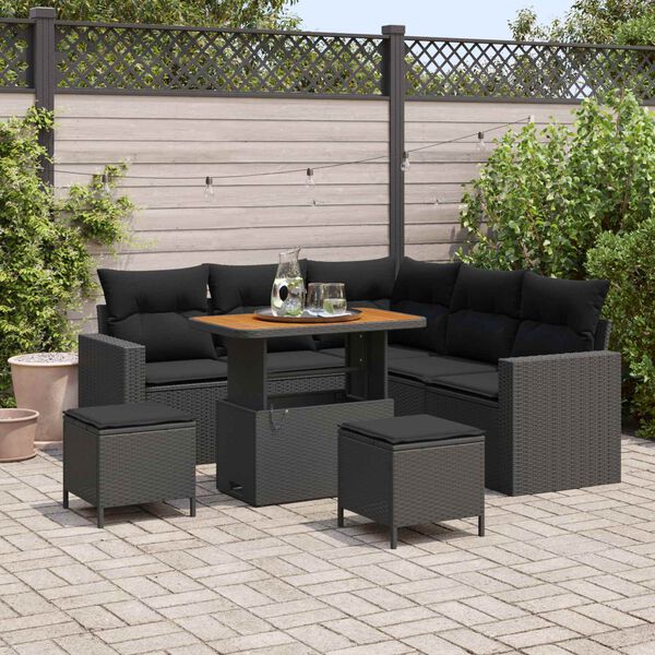 vidaXL Garden Sofa Set Height-Adjustable 8 pcs Black Poly Rattan