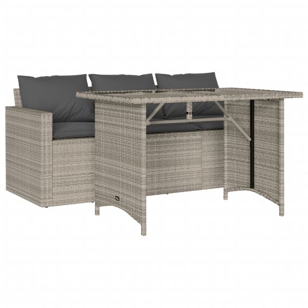 vidaXL Garden Dining Set Light Grey PE Rattan 3-seater Removable Covers