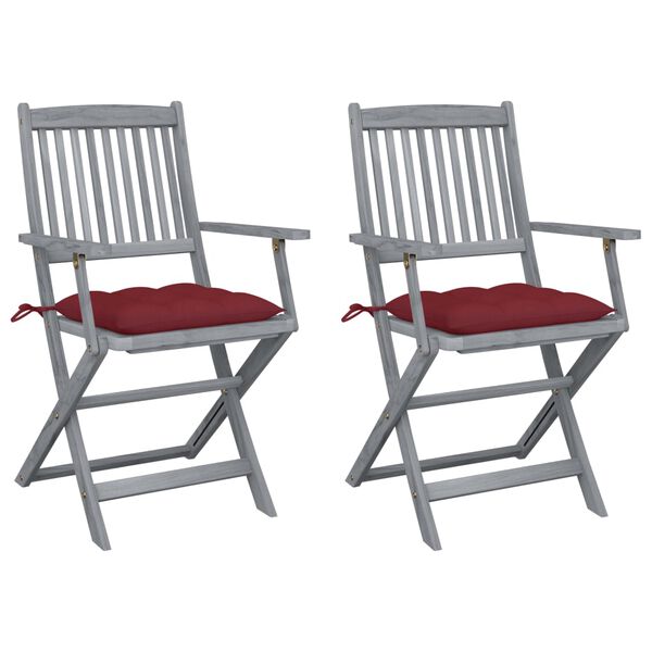 vidaXL Folding Patio Chairs 2 pcs with Cushions Solid Acacia Wood (46333+314887)