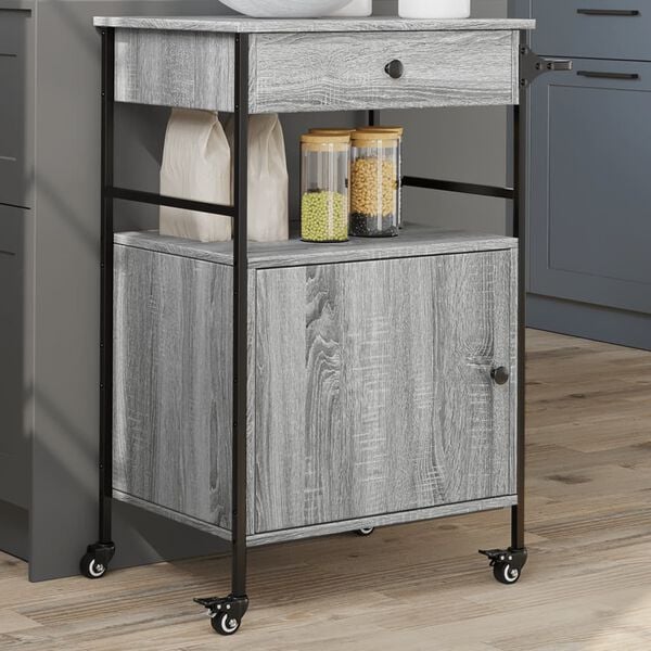 vidaXL Kitchen Trolley Gray Sonoma 22"x16.9"x35.2" Engineered Wood