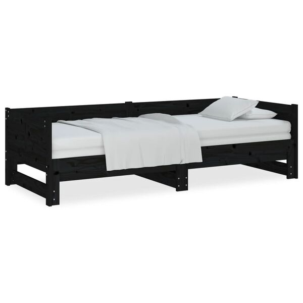 vidaXL Pull-out Day Bed Black Solid pine wood Double