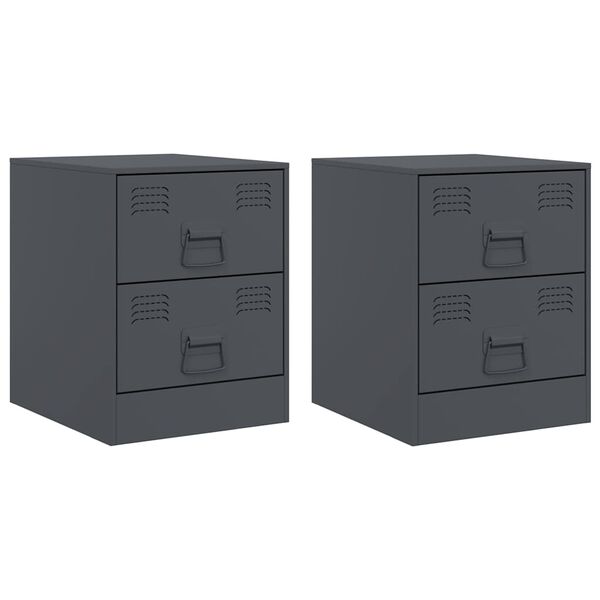 vidaXL Bedside Cabinet Set of 2 Anthracite Steel 13.6 x 15.4 x 17.3 in