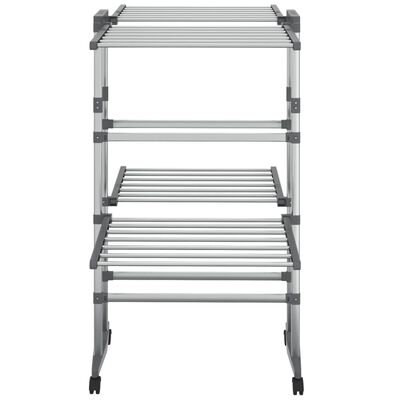 vidaXL 2-Tier Laundry Drying Rack with Wheels Silver 23.6"x27.6"x41.7"