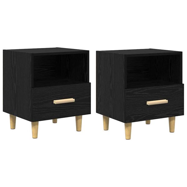vidaXL Bedside Cabinet with Drawer 2 pcs Black oak 40 x 35 x 47.5 cm