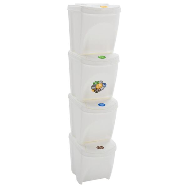 vidaXL Stackable Garbage Bin Boxes 4 pcs White 26.4 gal Polypropylene
