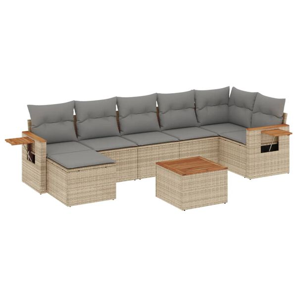 vidaXL Garden Sofa Set Beige PE rattan Large Adjustable Feet