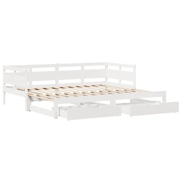 vidaXL Daybed With Trundle White Solid pine wood 31.5 x 79 in Extendable