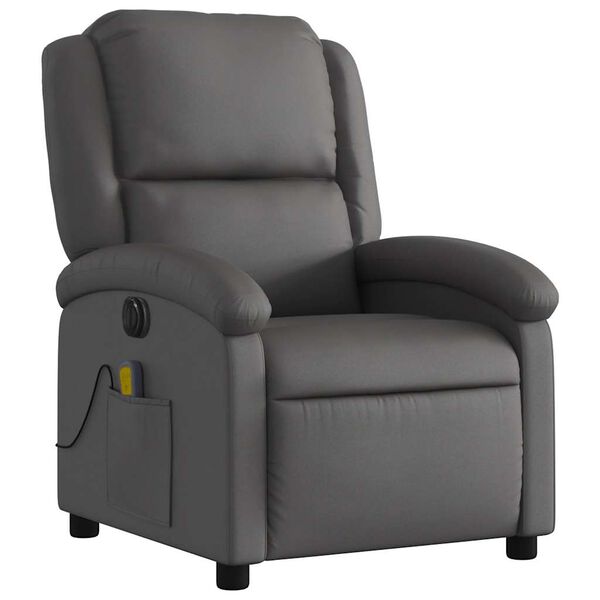 vidaXL Electric Massage Recliner Chair Gray Real Leather