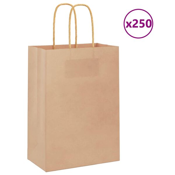 vidaXL Paper Bags 250 pcs with Handles Brown 15x8x21 cm