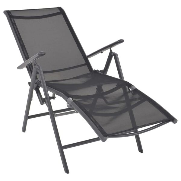 vidaXL Sunlounger Black Aluminum Medium Adjustable Armrests