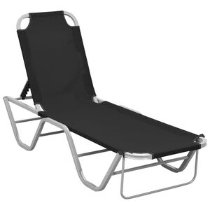 vidaXL Sun Lounger Black and Silver Aluminium, Textilene Standard