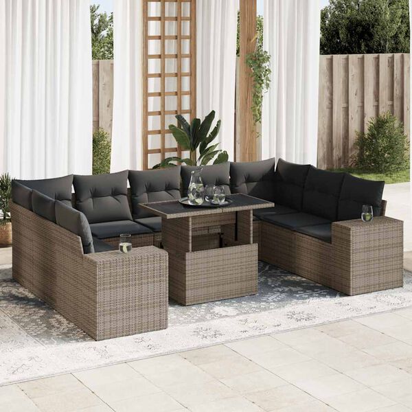vidaXL Garden Sofa Set Grey PE Rattan Large Adjustable Armrests