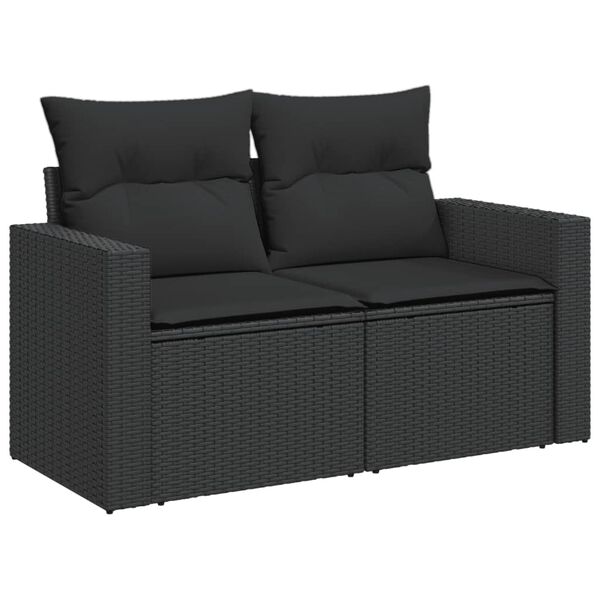 vidaXL Garden Sofa Black PE Rattan, Powder-Coated Steel 2-seater Modular