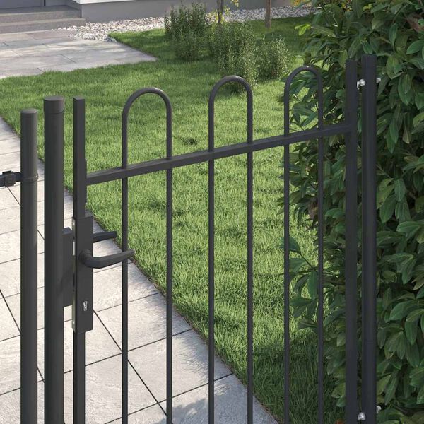 vidaXL Fence Gate Single Door with Arched Top Steel 3.3'x3.9' Black