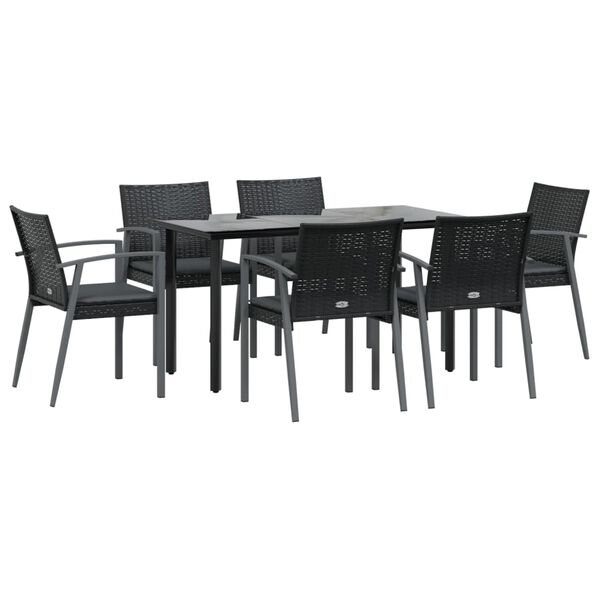 vidaXL 7 Piece Patio Dining Set with Cushions Poly Rattan and Steel