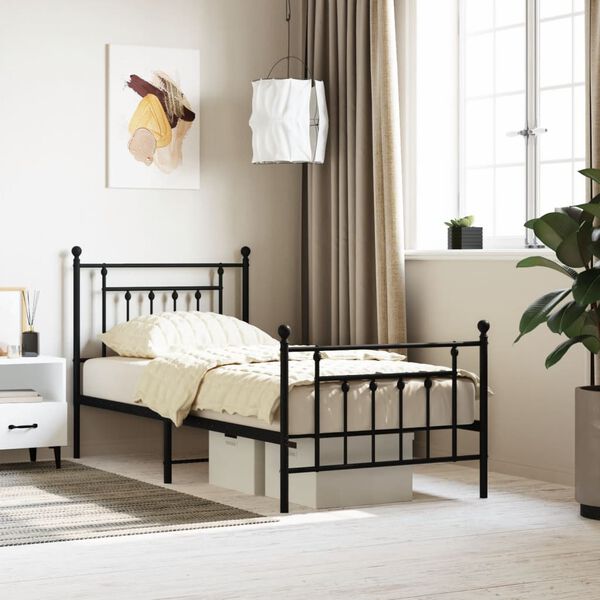 vidaXL Bed Frame Black Powder-Coated Steel Twin Bed Frame Rectangular