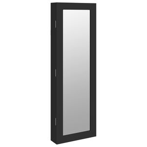vidaXL Mirror Jewelry Cabinet Black Engineered wood, Glass, Polyester fabric