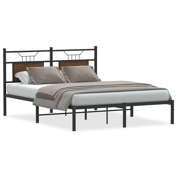 vidaXL Bed Frame Smoked Oak Engineered wood and steel Double Bed Frame