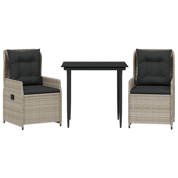 vidaXL 3 Piece Patio Dining Set with Cushions Light Grey Poly Rattan