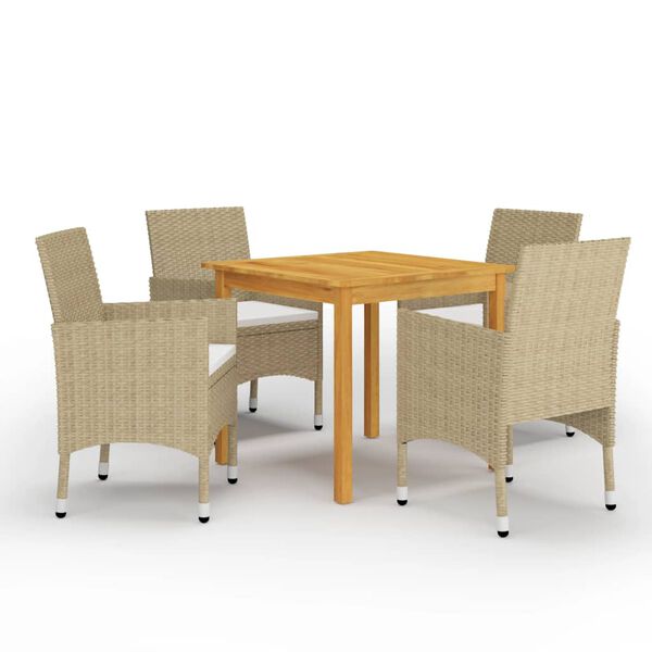 vidaXL Dining Set Beige Solid acacia wood Medium Strong Dining Set