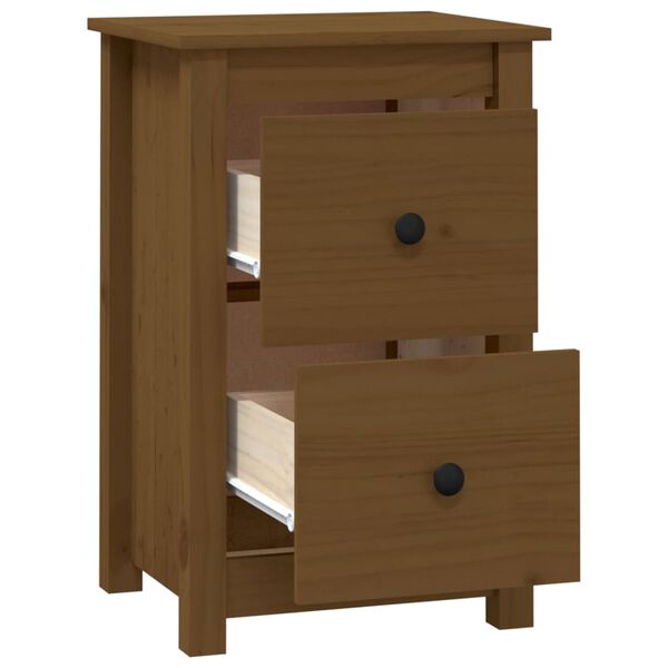 vidaXL Bedside Cabinet Set of 2 Honey Brown Solid Pine Wood Medium