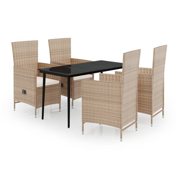 vidaXL Garden Dining Set Beige and black PE rattan 5 Piece Set