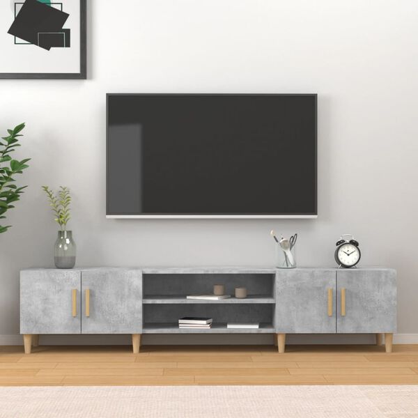 vidaXL TV Cabinet Concrete Grey Engineered Wood, Solid Eucalyptus Wood