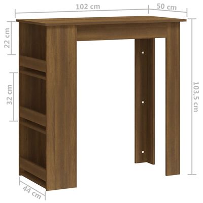 vidaXL Bar Table with Storage Rack Brown Oak 40.2"x19.7"x40.7" Engineered Wood