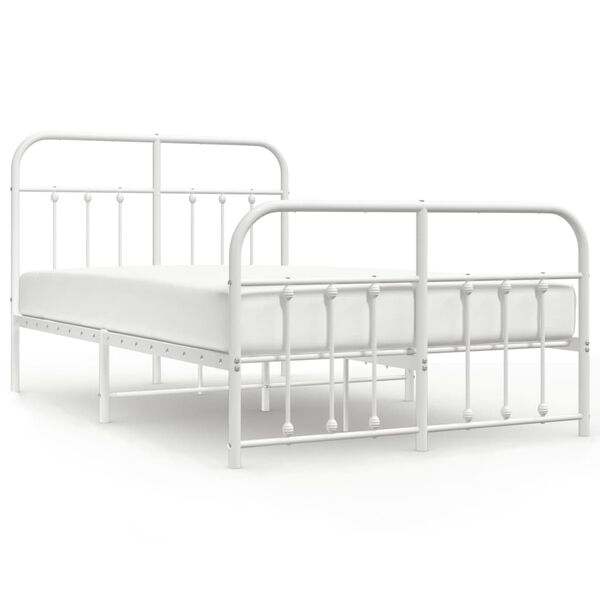 vidaXL Bed Frame White Powder-coated steel Double Bed Frame